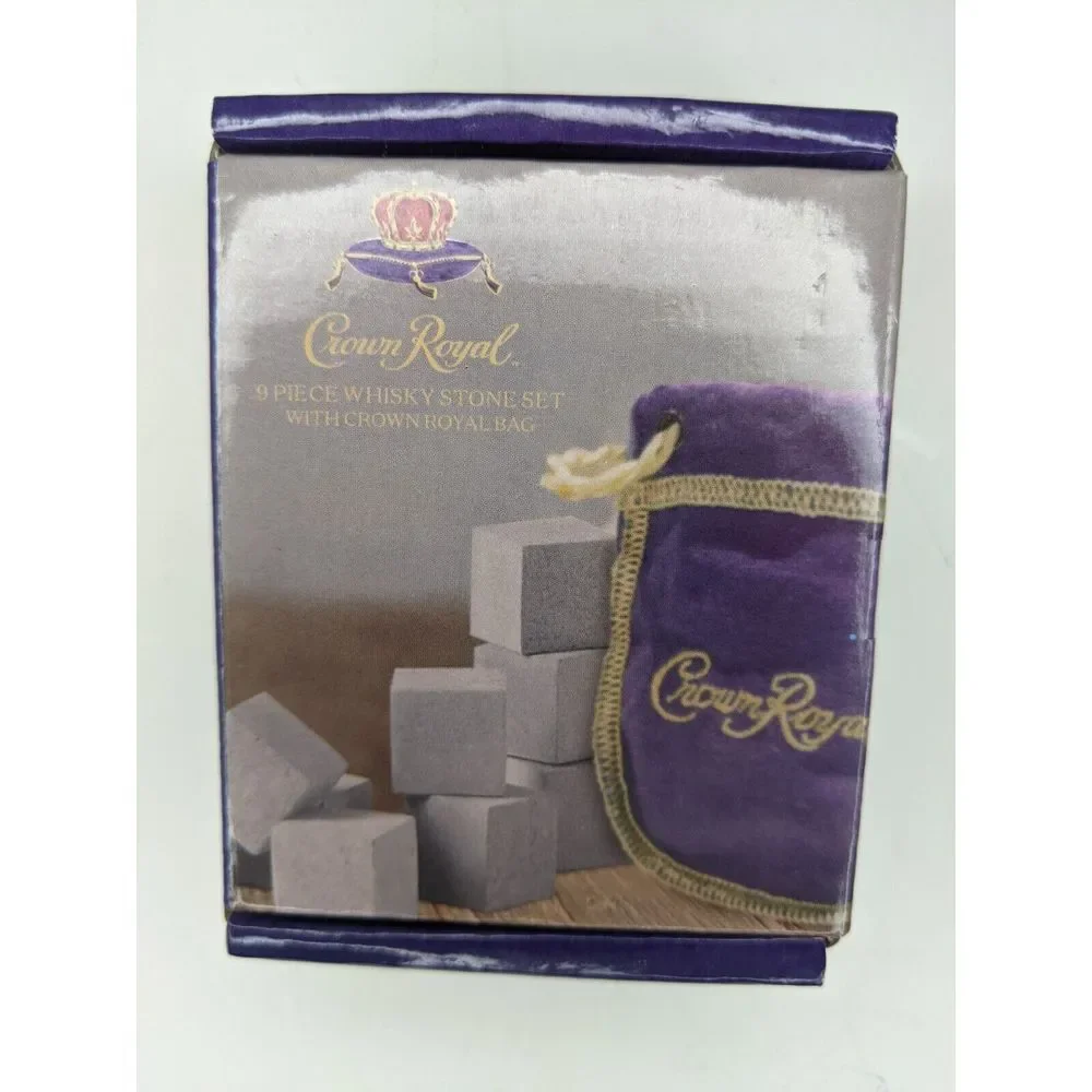 Crown Royal 9 Piece Whisky Stone Set With Crown‎ Royal Bag Open Box